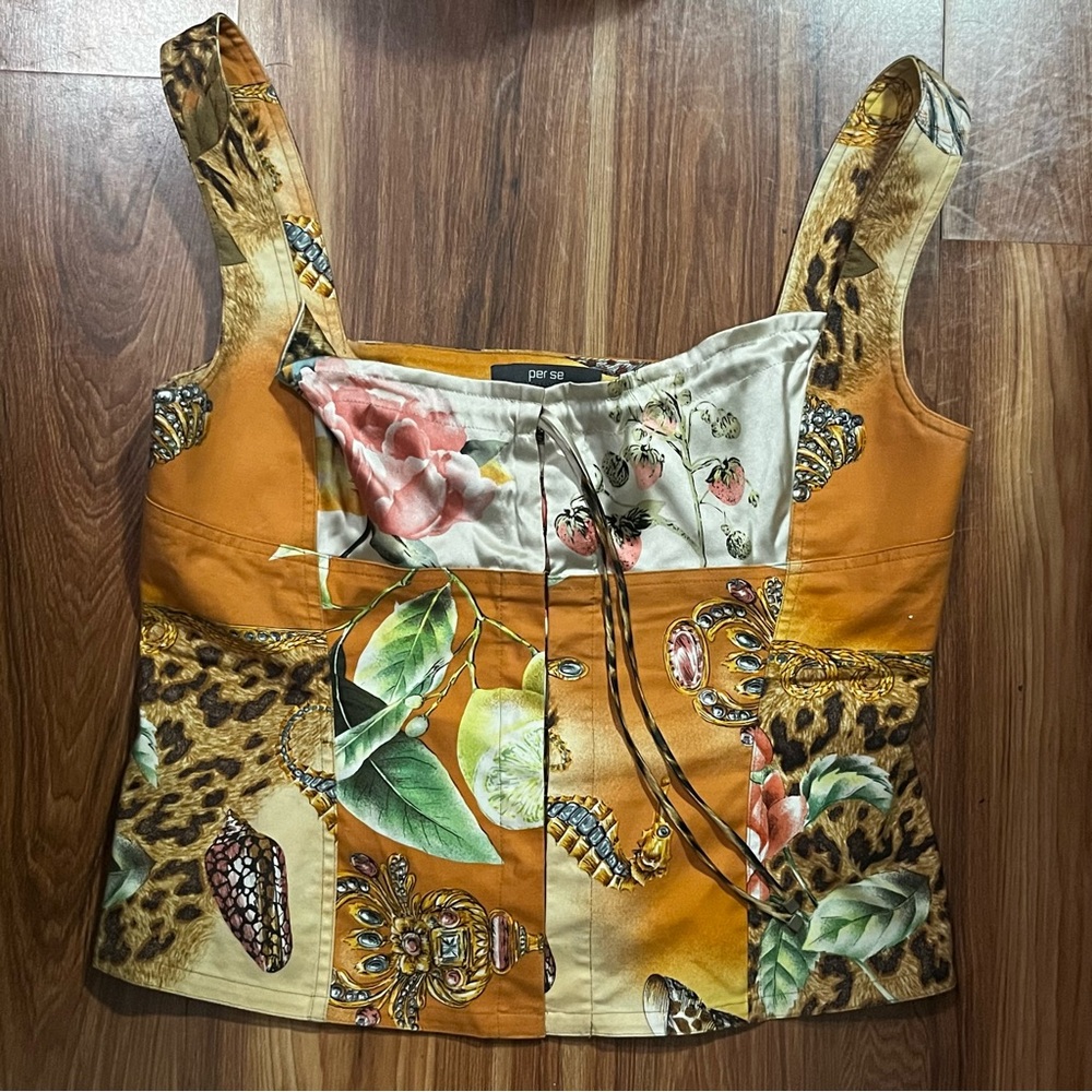 Per Se | Orange mutlicolor corset style statement top